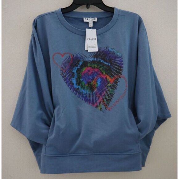 Frayed Jeans Women's Sz XL Coronet Blue Tie Dye Graphic Pullover Sweatshirt - Picture 6 of 11